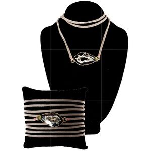 NEW - Luxe Gray Suede & Genuine Druzy Gemstone Multi-Wear Wrap Bracelet/Necklace